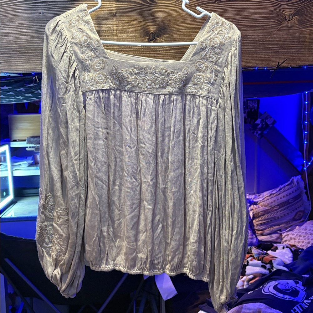 Easel Cream Embroidered Blouse